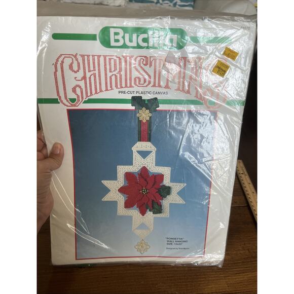Bucilla 61070 Cross Stitch Kit Christmas Poinsettia Wall Hanging 12”x23” - Picture 1 of 4